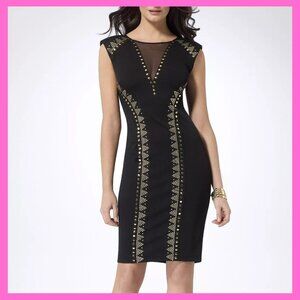 Cache Black Studded Bodycon Dress Thick Embellished Mesh Evening Cocktail Party